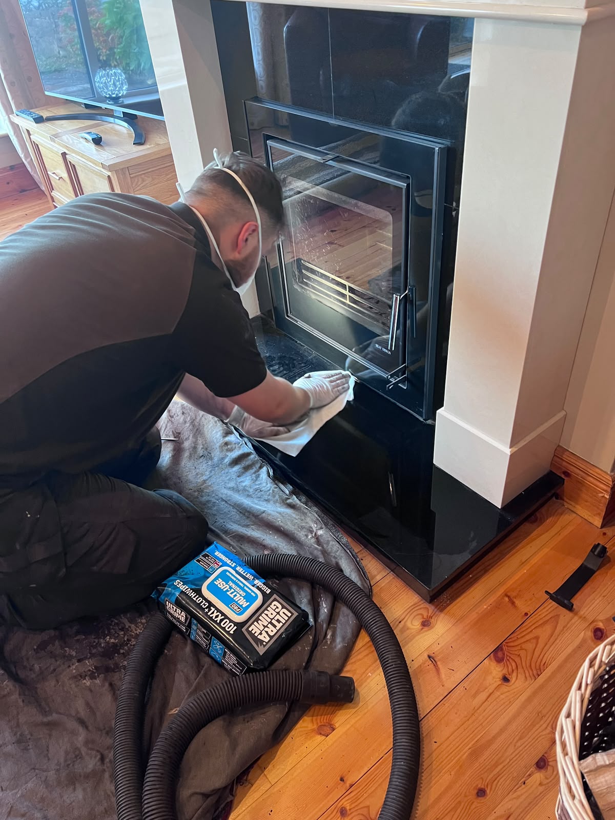 Clean fireplace after a completed chimney sweep