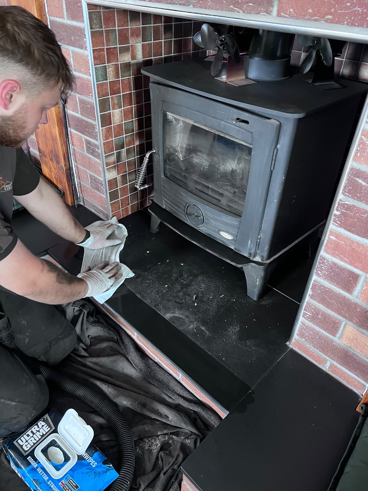 Fireplace left clean after sweeping